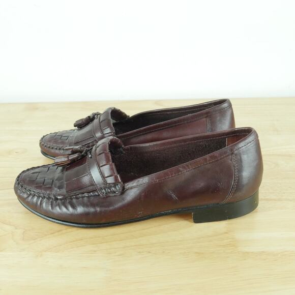 Vintage Men\'s 8 Tassel Loafers Burgundy Maroon Preppy Woven Leather Academia main image 14